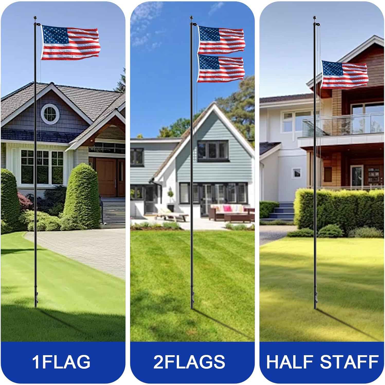 25FT Heavy Duty Flag Pole for Outside House, 12 Gauge Aluminum In Ground Flagpole Kit, Outdoor Flag Pole with 3x5 FT Nylon Flag, 100MPH Wind Rated, Residential & Commercial Flagpoles