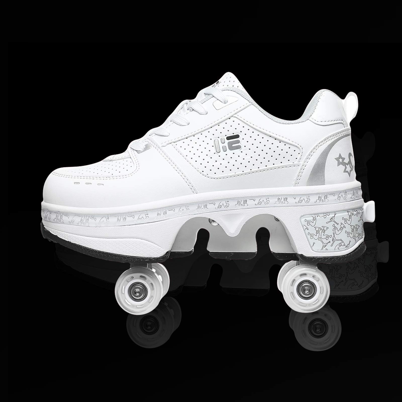 Patins A Roulettes Reglables,Rollers En Ligne pour Enfants,Quatre Roues Fille Chaussures À Roulettes, Deform Wheels Skates Kick Roller Shoe,Walking Skates,EUR36