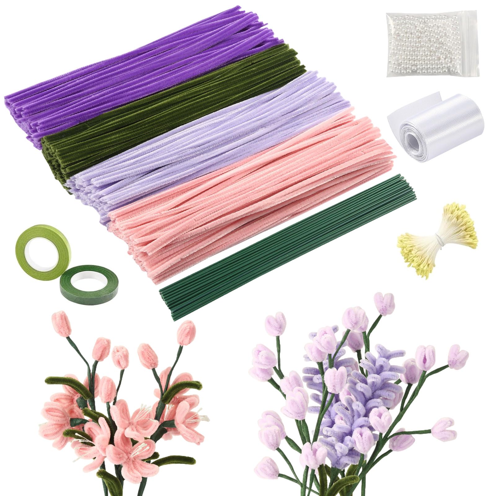Pipe Cleaners Set - 400 Pcs Pipe Cleaners for Crafts | Flexible Chenille Stems for DIY Flower Bouquets, Parent-Child Crafts, Holiday Decor & Gifts (Purple Tulip)