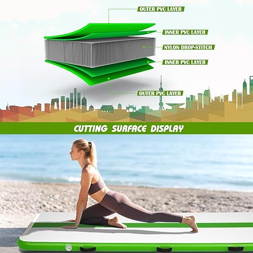 Miniatura 10 de Tuxedo Sailor Inflatable Gymnastics Mat with Electric Pump, Storage Bag, Repair Kit–Air Mat for Home Training, Cheerleading, Yoga Amarillo