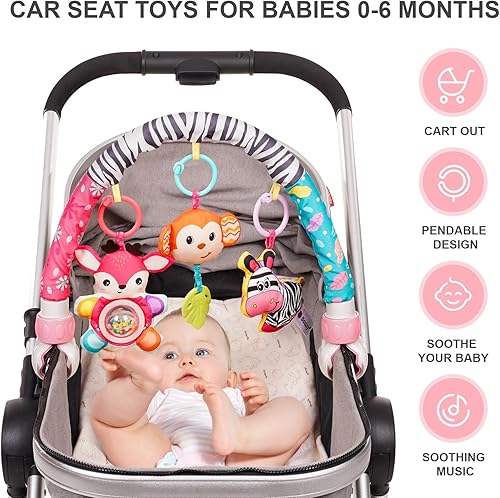 Miniatura 9 de Koty Juguete de arco de cochecito de bebé, juguetes de asiento de automóvil para bebés de 0 a 6 meses, juguete de arco de actividad con accesorios