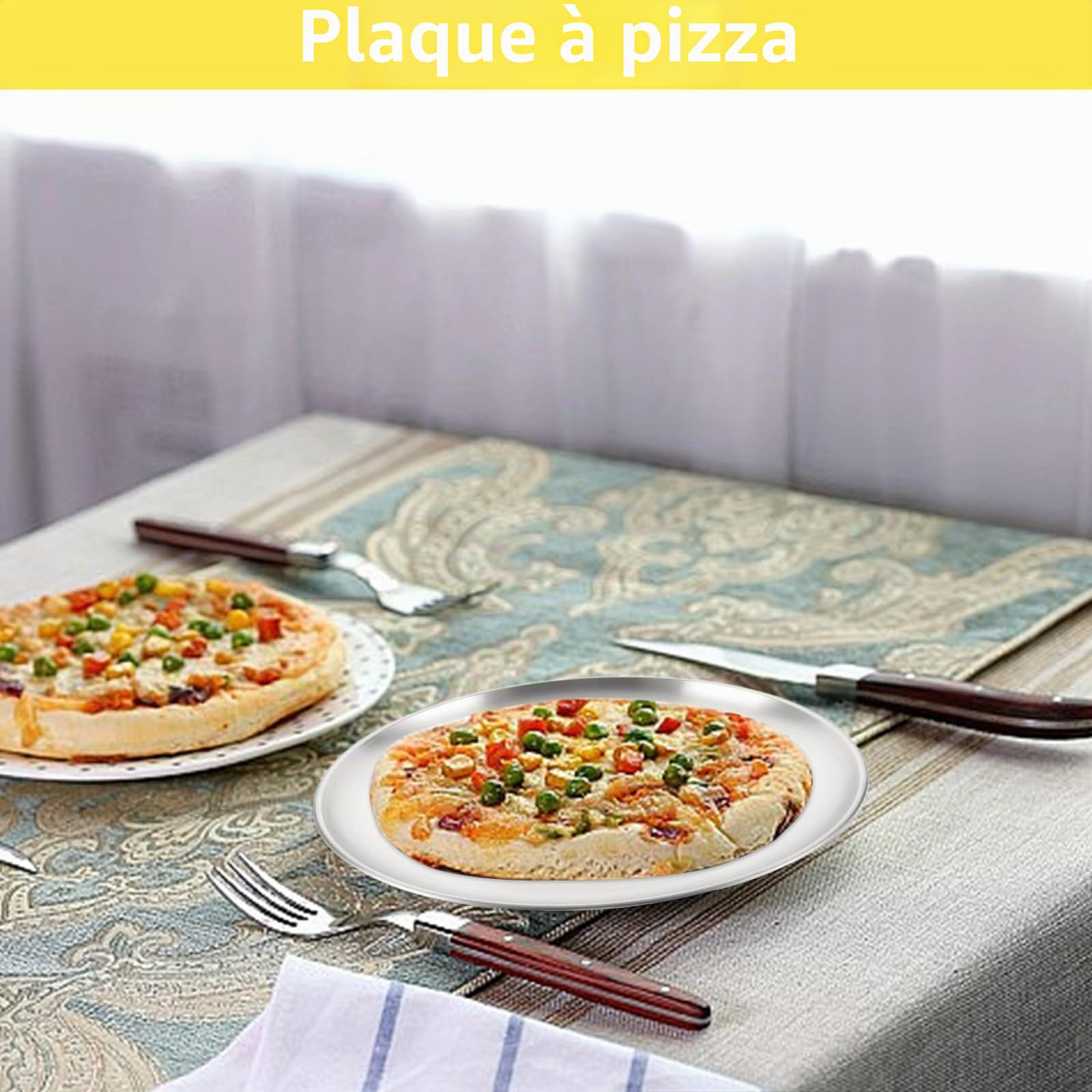 WOPPLXY Lot de 4 plaques à pizza Ø 30 cm - Plaque à pizza ronde en acier inoxydable pour la cuisson au four - Facile à nettoyer et passe au lave-vaisselle