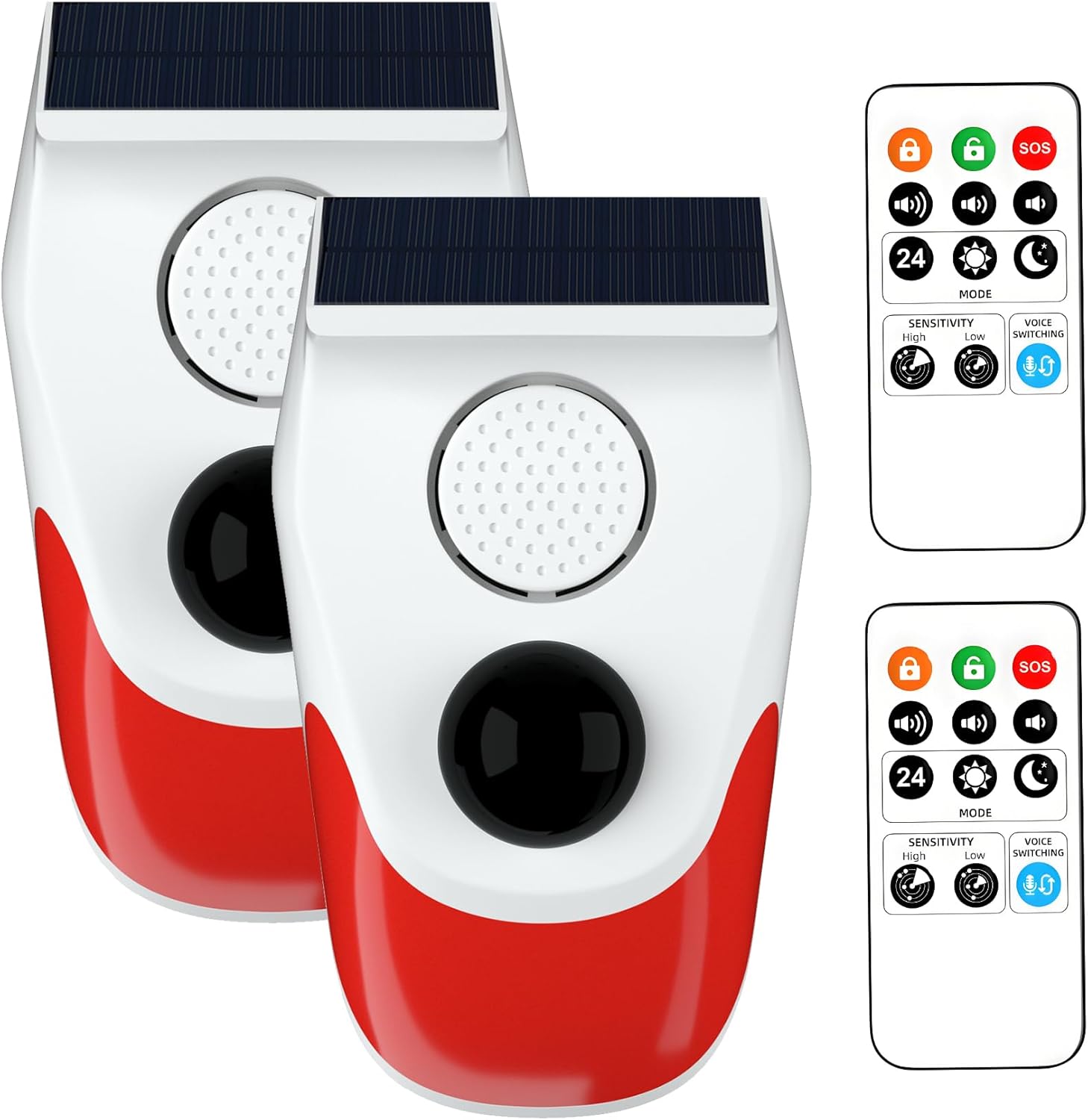 ChunHee Photo voltaic Out of doors Movement Sensor Alarm,Movement Activated Alarm,Adjustable Sensitivity & Quantity Loud Siren Safety,with Distant Management for House,Yard,Farm,Hen coop,Barn (2 Pack)