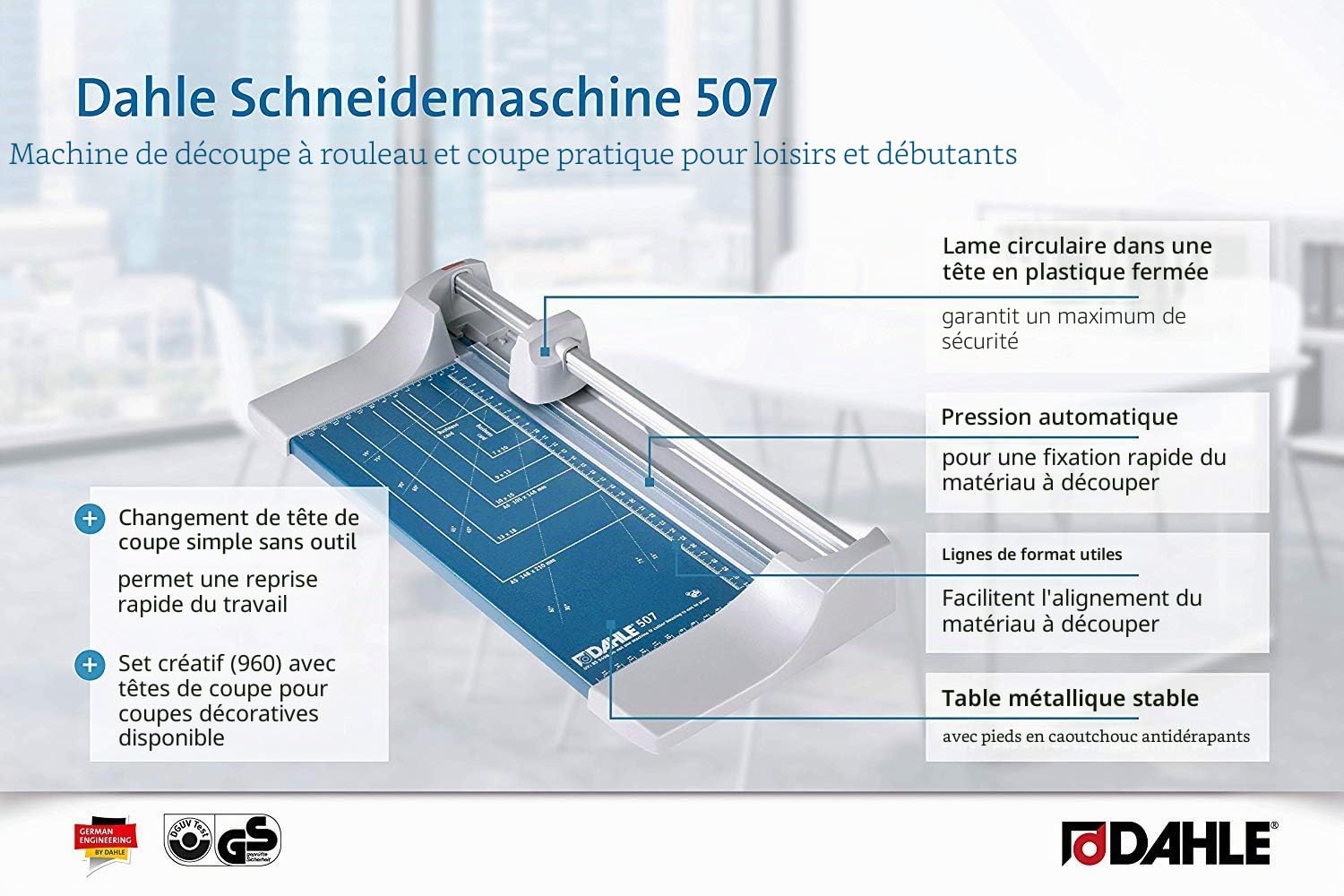 Dahle 507 - Massicot à rouleau et à découper (massicot avec une longueur de coupe de 320 mm, jusqu'à DIN A4), bleu (kit créatif)