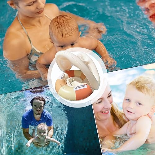 Miniatura 8 de Babyy Pool Float  Sun Protection Ring, Foldable Safety Seat, Retro Swimming Float with Canopy and Sunshade  Long Lasting Perfect Toy for Outdoor