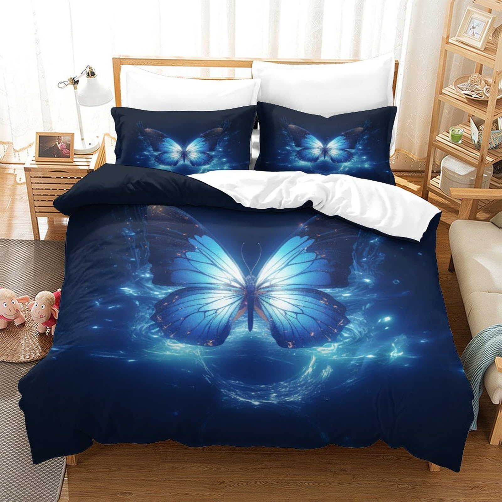 Parure de lit papillon 3D Super King 260x220 en microfibre avec housse de couette et taies