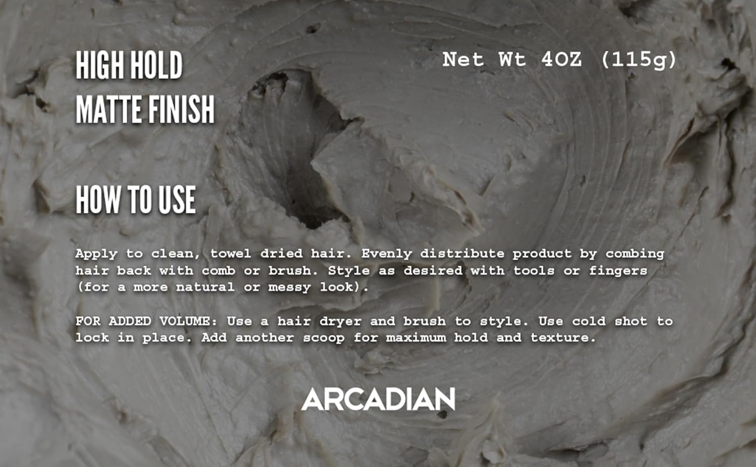 Arcadian Grooming Clay Pomade for Men – Vegan Matte Finish, Strong High Hold, 4oz
