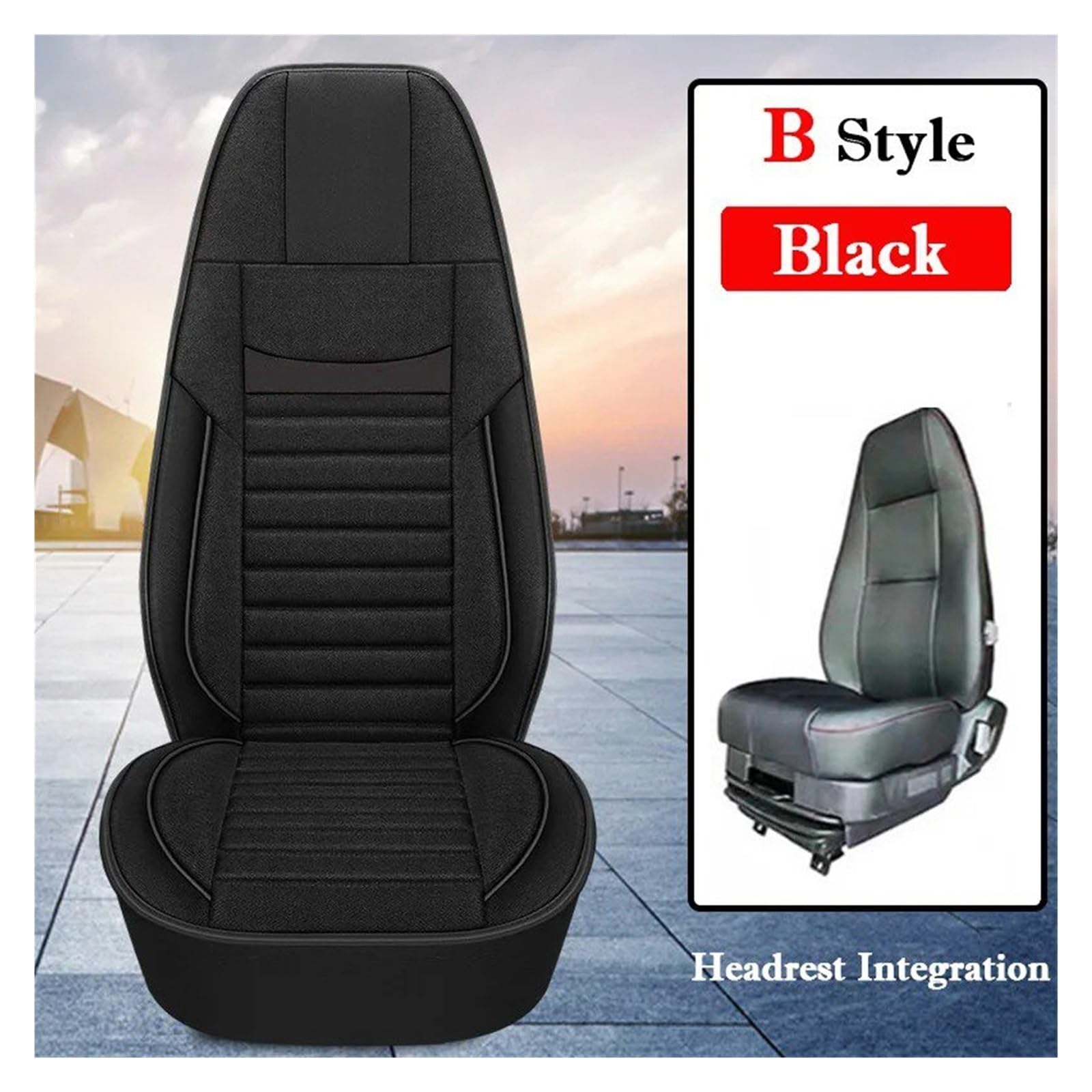 Fundas Asiento Funda Cojín para Asiento Coche para Scania para Volvo para Benz DAF IVECO Hino Tatra Iveco Kenworth Peterbilt Freightliner Camión Autobús Funda Coche Asientos(Style B - Black)