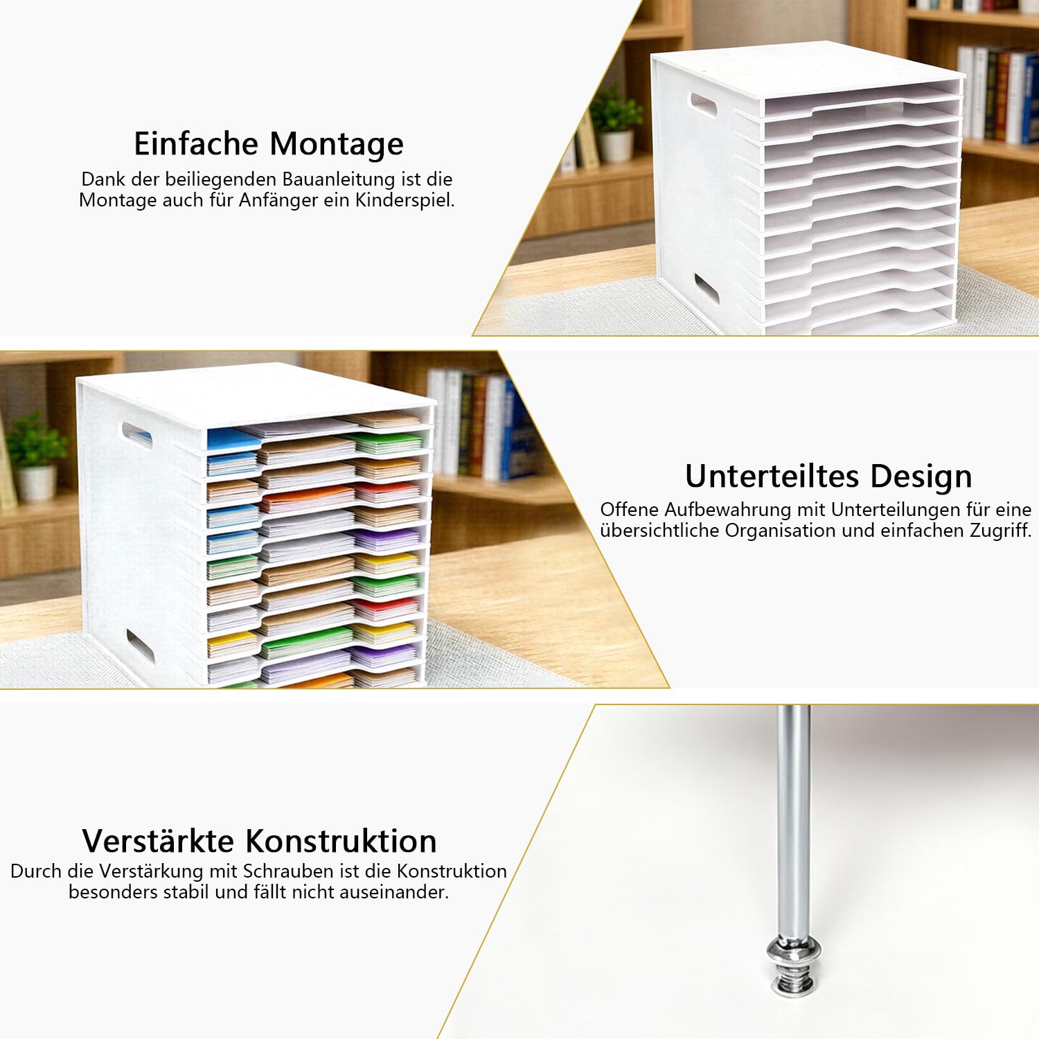 Scrapbook Papier Organizer A4, 12 Ebenen Dokumentenablage für Schreibtisch, Multifunktionales Stapelregal für Büro & Schule, Stapelbar, Pflegeleicht, Langlebig, Effizient, 26,2x33x29,5 cm, Weiß