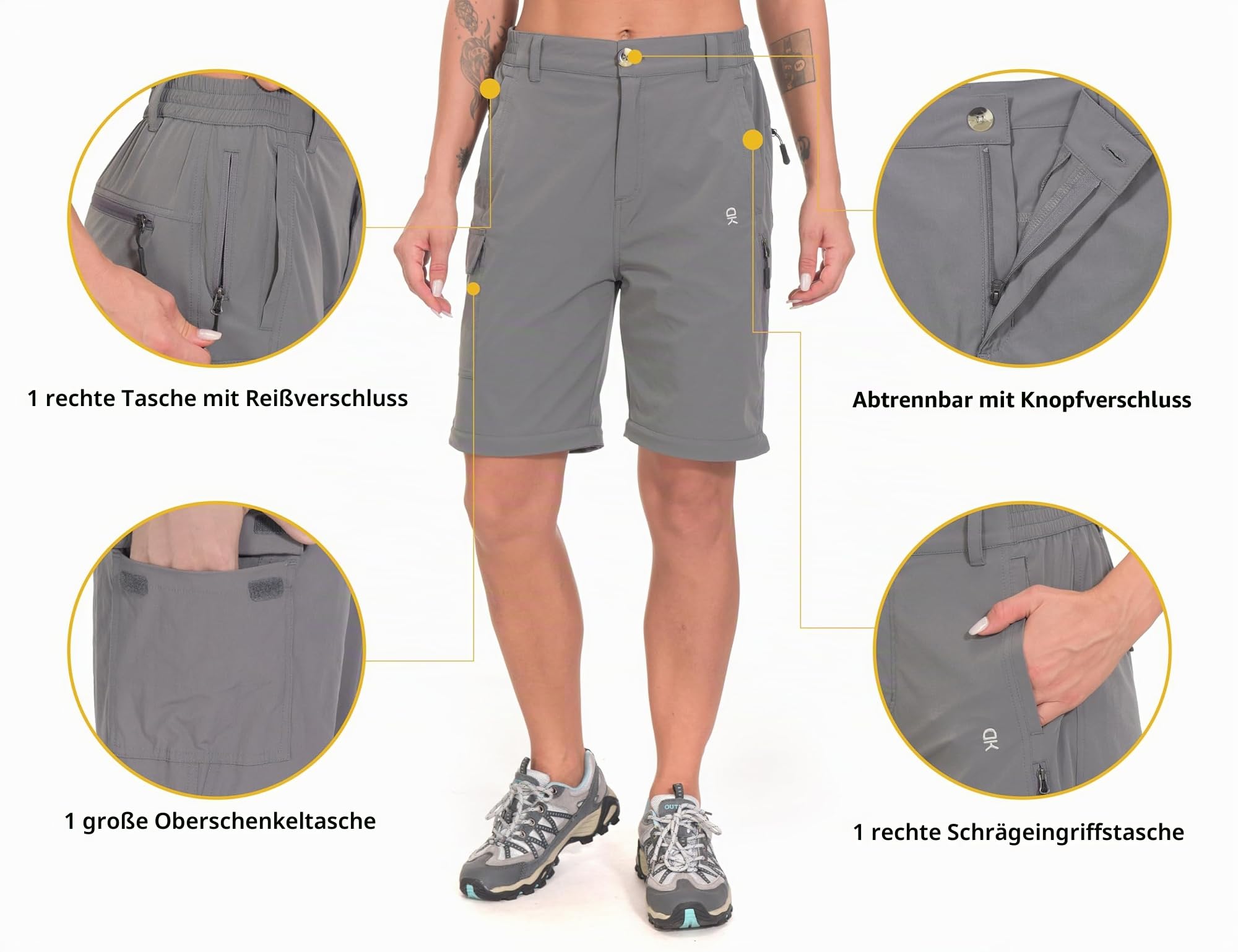 Little Donkey Andy Wanderhose Damen Zip Off Stretch Cabrio Softshellhose Schnell Trocknende mit Reißverschluss Trekkinghose