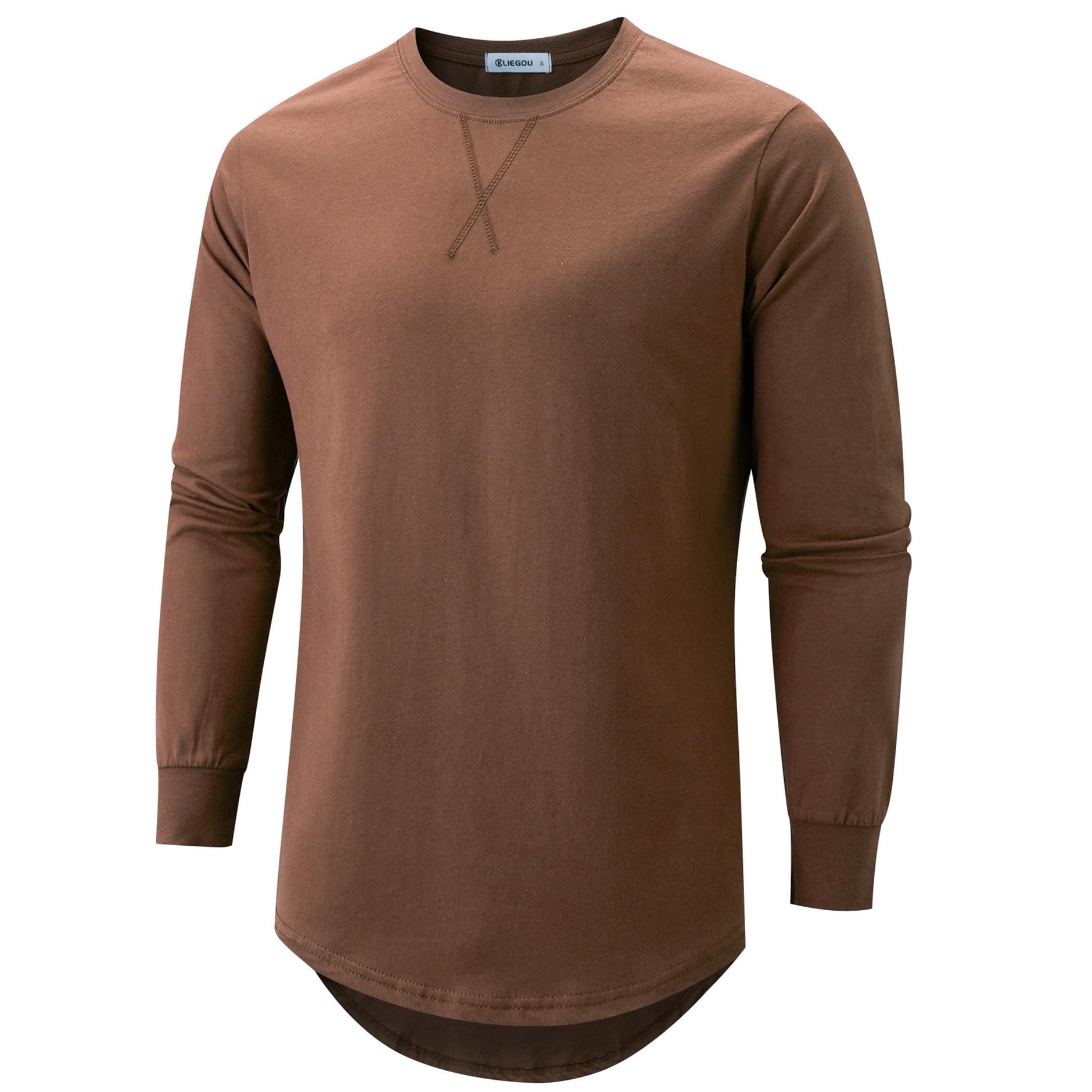 KLIEGOU Mens 100 Cotton Hipster Hip Hop Longline Crewneck T-Shirt Pre - Shrunk S-4XL