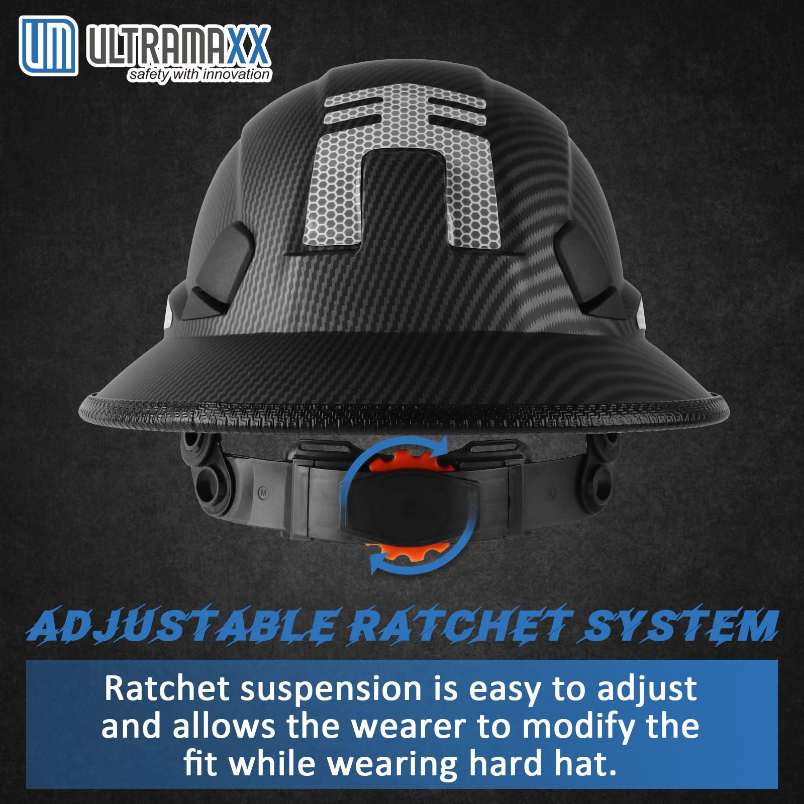 UM ULTRAMAXX Schutzhelm mit Vollkrempe und integriertem Visier, ANSI Z89.1 OSHA-zugelassener Bauschutzhelm mit Kinnriemen für Damen und Herren