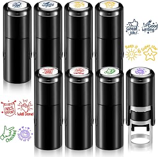 8 Pcs Mini Round Teacher Stamps Self Inking for Classroom Rewards