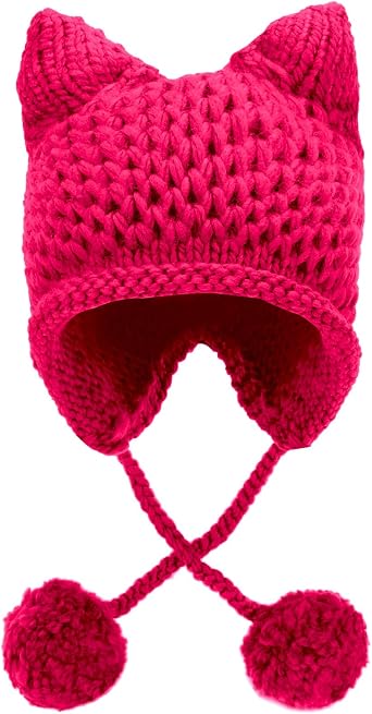 Women Girls Cat Ears Knit Hat Winter Crochet Beanie Earflap Hats for Animal Fox Kitten Accessories