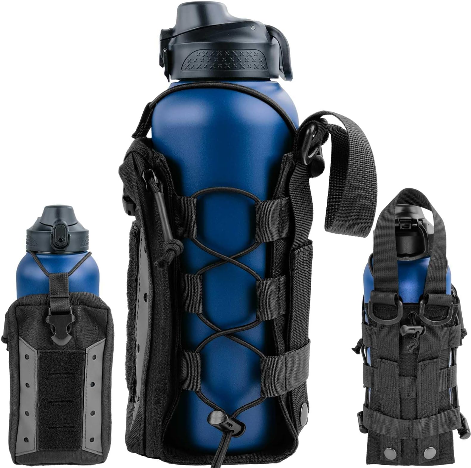 Molle Water Bottle Holder Pouch 16 24 32 40 64 oz - Multi-Purpose Tactical Fuel Bottle Bag, Adjustable Size for Outdoor Activities, Adapted to Backpack/Vest/Belt