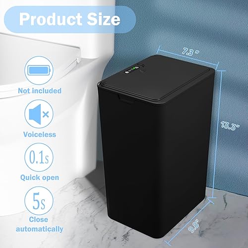 Miniatura 2 de MIWEVRO Cubo de basura pequeño para baño con tapa, 4 galones, sin contacto, automático, delgado, impermeable, sensor de movimiento, cubo de basura