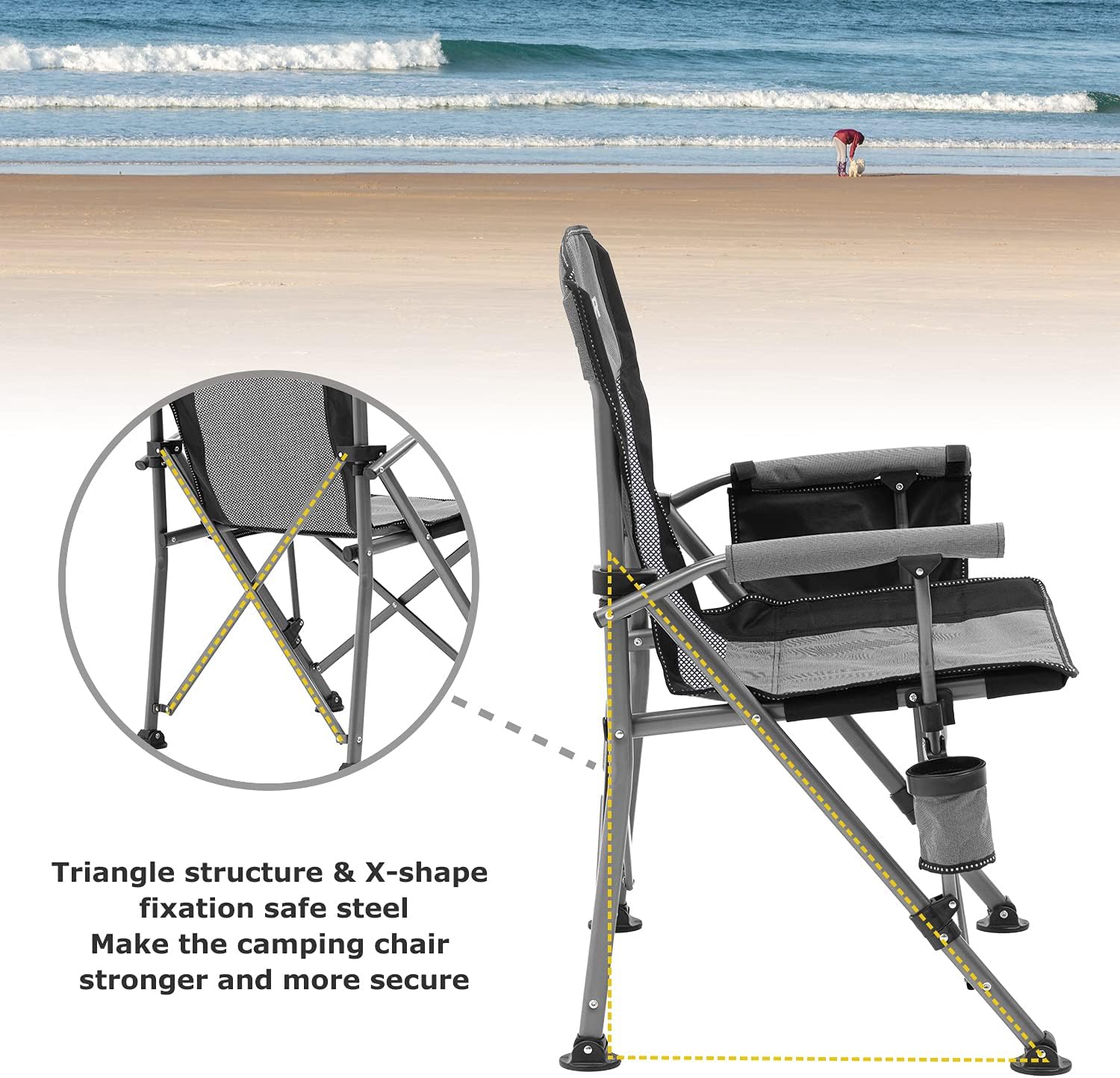 XGEAR High Back Camping Chair Hard Arm Folding Chair Portable Camp Chair with Mesh Back, Support to 300 lbs (Cool Grey) : Sports & Outdoors