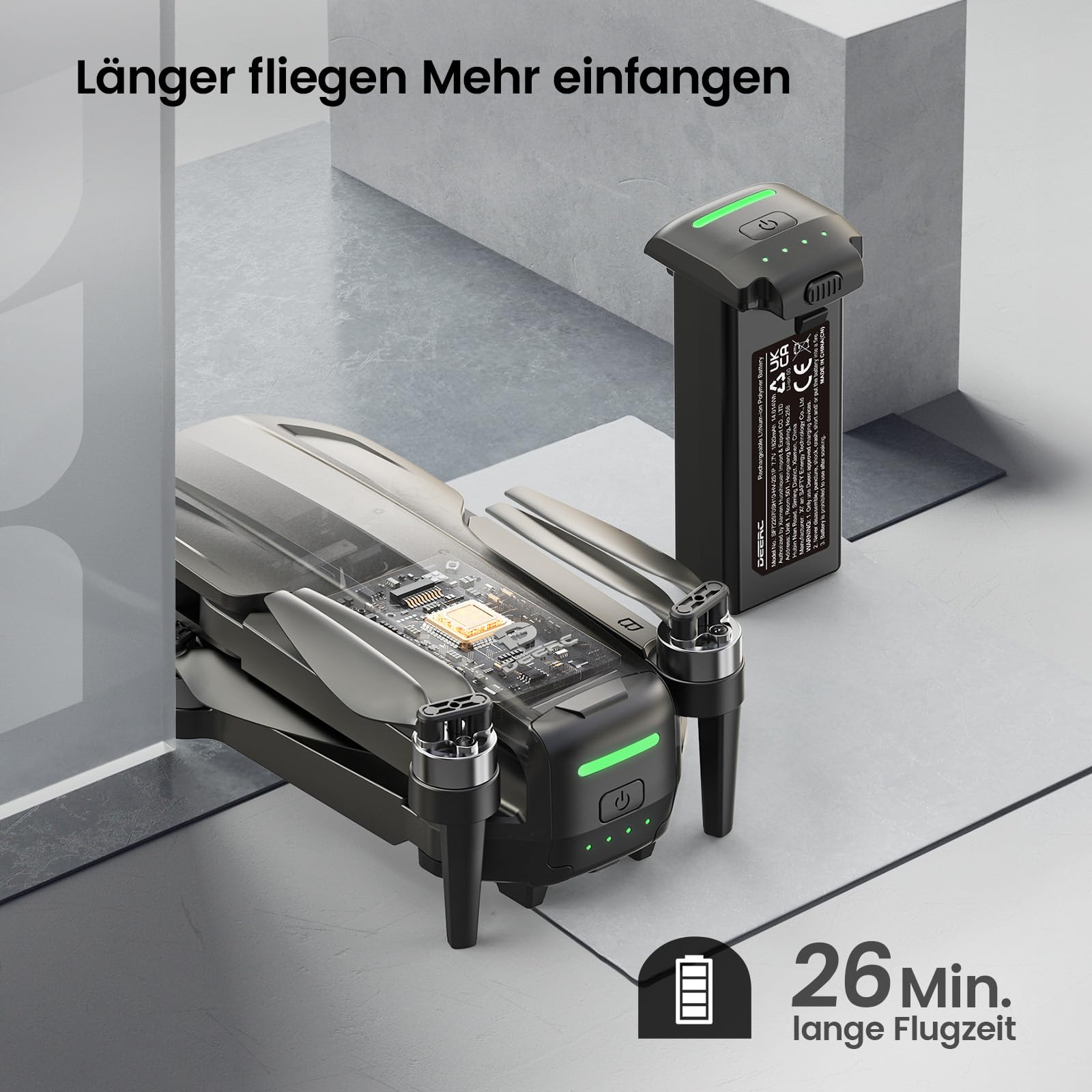 DEERC EIS 4K Kamera Drohne mit 2 Achsen Gimbal für Erwachsene, D65 RC Drohnen unter 249g, GPS Follow Me, 26 Min. Lange Flugzeit, 5G Bildübertragung, Smart Rückkehr, profi komplettset für Anfänger,C0