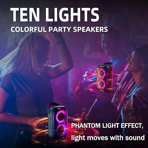 Miniatura 2 de KENKUO Altavoces Bluetooth con luces para fiestas pequeñas altavoz inalámbrico portátil con sonido estéreo de 20 W resistente al agua IPX5 luces