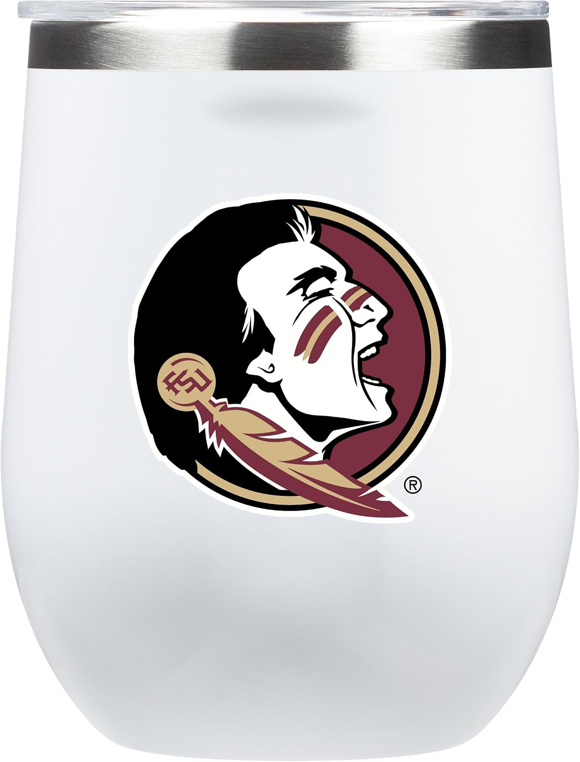 NCAA White Corkcicle Stemless Insulated Wine Glass Tumbler, 12 oz – Stainless Steel Stemless Wine Glass with Primary Logo (Florida State Seminoles)