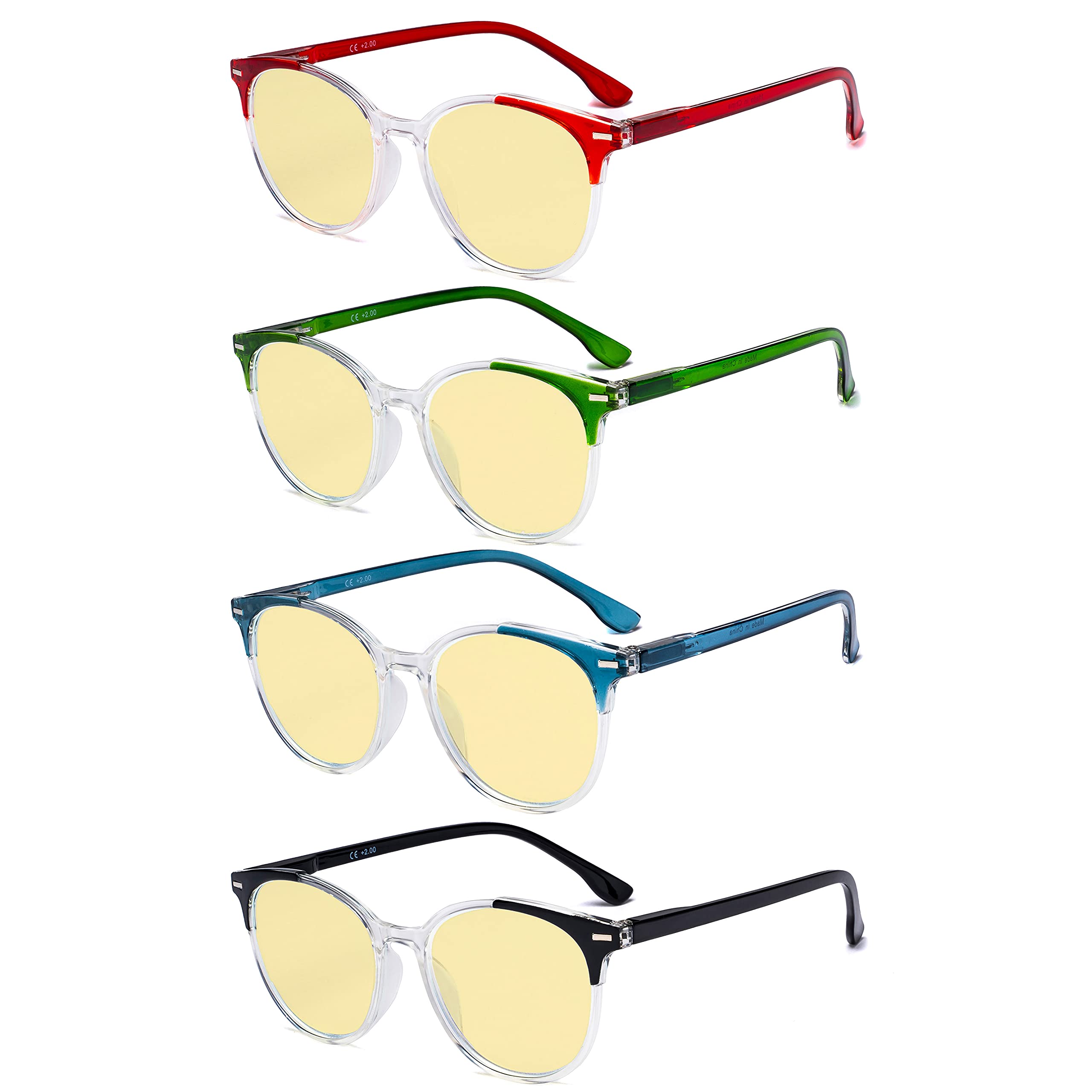 Eyekepper 4-pack Round Reading Glasses Blue Light Blocking Women Yellow Tinted +2.00