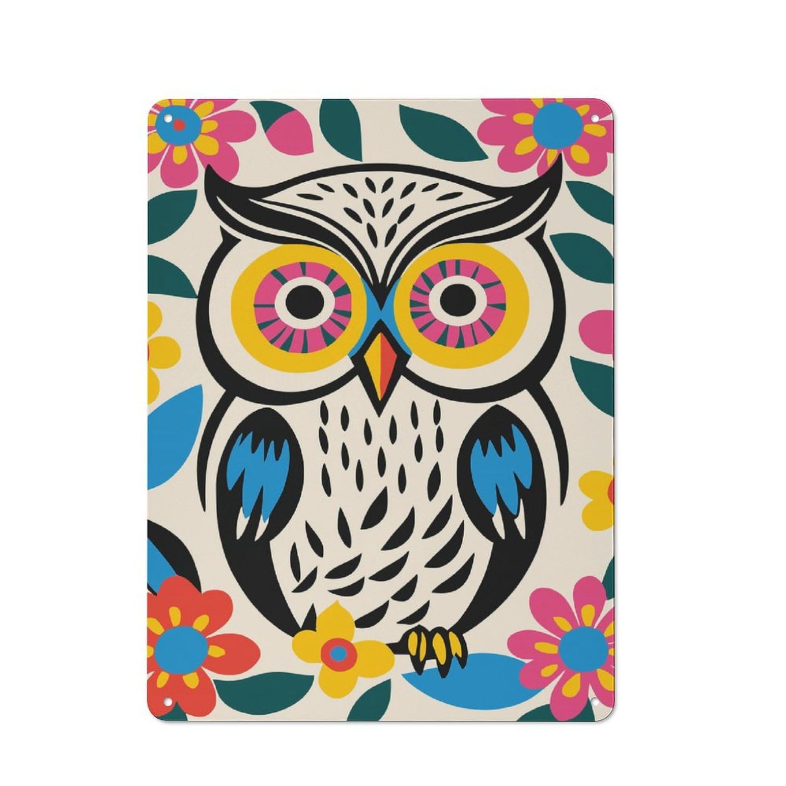 Junmoney Style-14 Metal Wall Sign 40X30cm Featuring Funny Bohemian Owl For Living Room Wall, For Metal Sign Collectors, For Garage And Workshop Walls