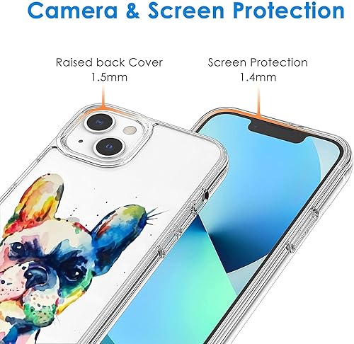 Miniatura 2 de Funda compatible con iPhone 15 Plus, diseño de bulldog francés en acuarela, a prueba de golpes, suave TPU para mujeres y hombres
