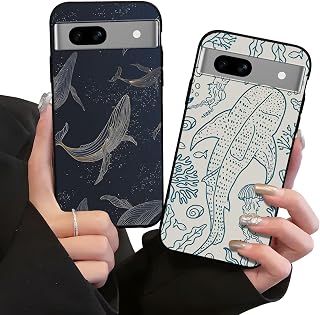 Juego de 2 fundas estéticas para teléfono de verano para Google Pixel 7A 5G de 6.1 pulgadas, diseño de ballena, tiburón, océano, arrecifes de coral, medusas para niñas y mujeres, funda