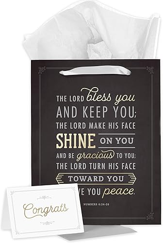 Christian Art Gifts Bolsa de regalo grande estilo retrato con tarjeta de felicitación y juego de papel de seda para graduados y celebraciones Lord