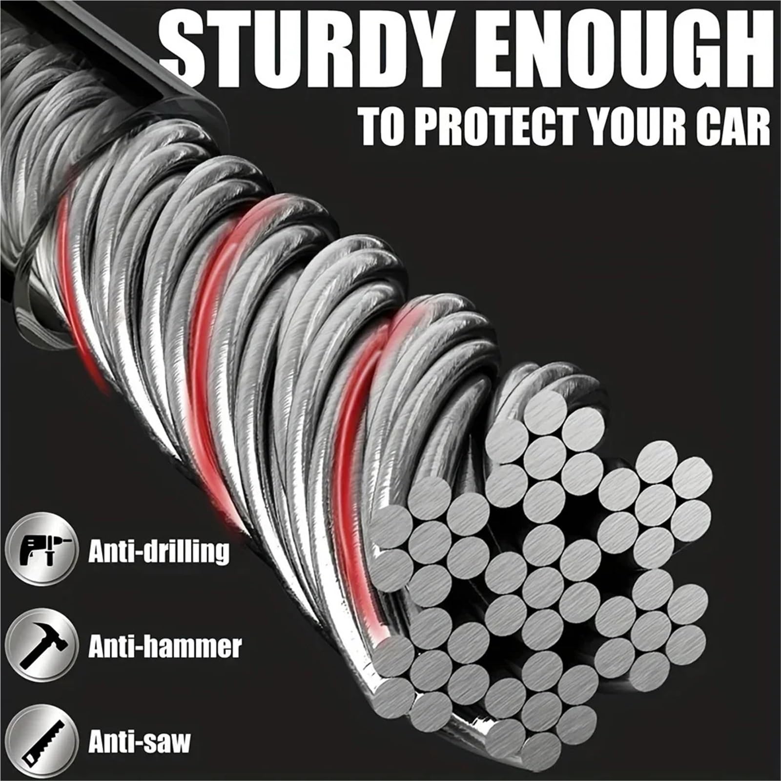 Bloqueo del volante y del cinturón de seguridad, Cerradura de dirección universal todo en uno for coche y camión con cierre hebilla, cable acero, negro, azul(Black)