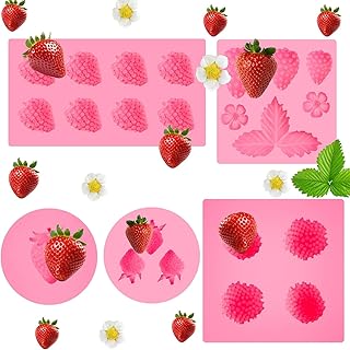 5 Pcs Strawberry Baking Mold Silicone,Flowers Silicone Mold,3D Flower Strawberry Silicone Fruit Shape Pastry Mold for Soap Chocolate Fondant Resin Cupcake Cake Decor