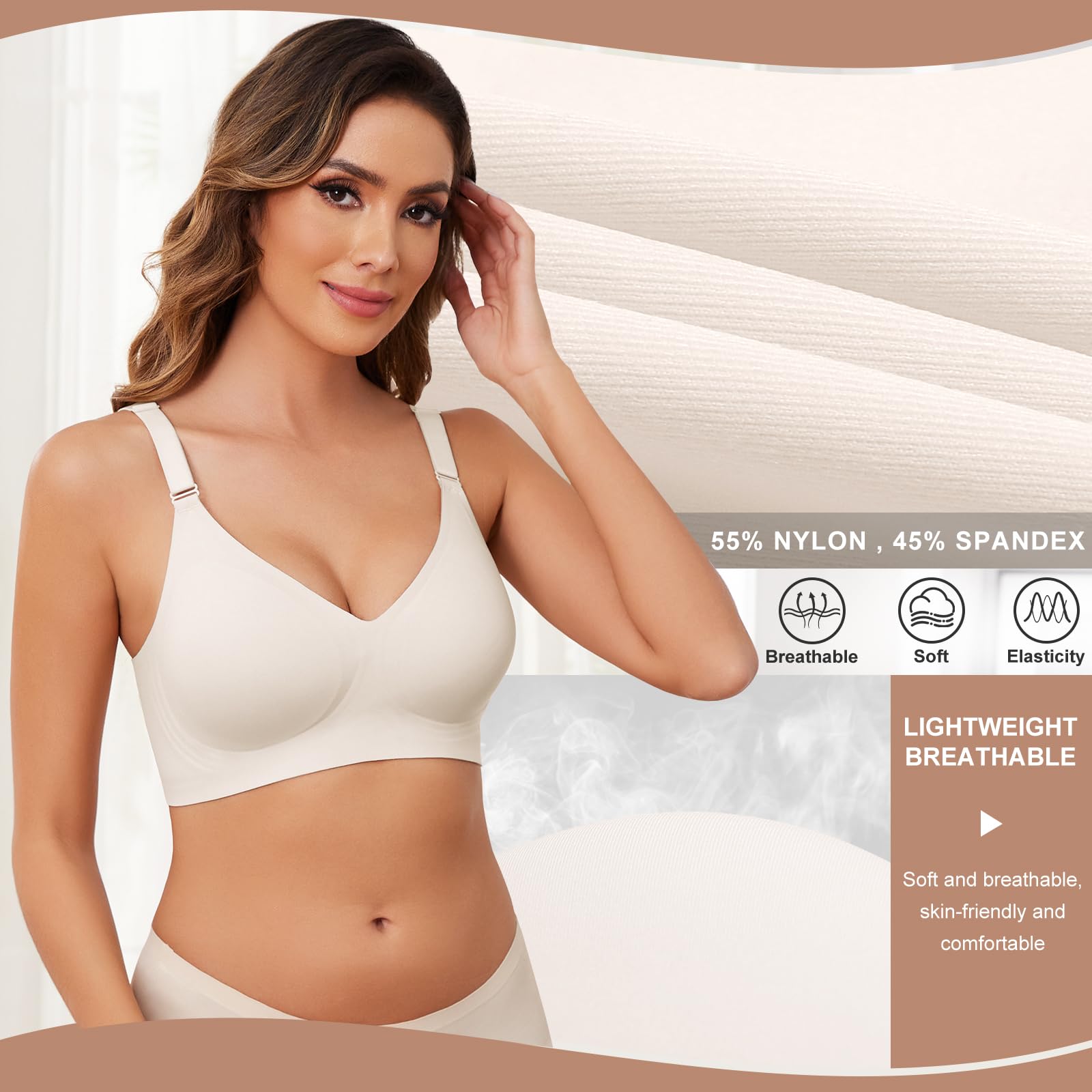 Xnova Donna Reggiseno Senza Ferretto con Cuscinetti, Stretch Leggero Reggiseni di Base Spalline Regolabili Senza Schienale, Comfort Intimo Bralette Invisibile Elasticizzato
