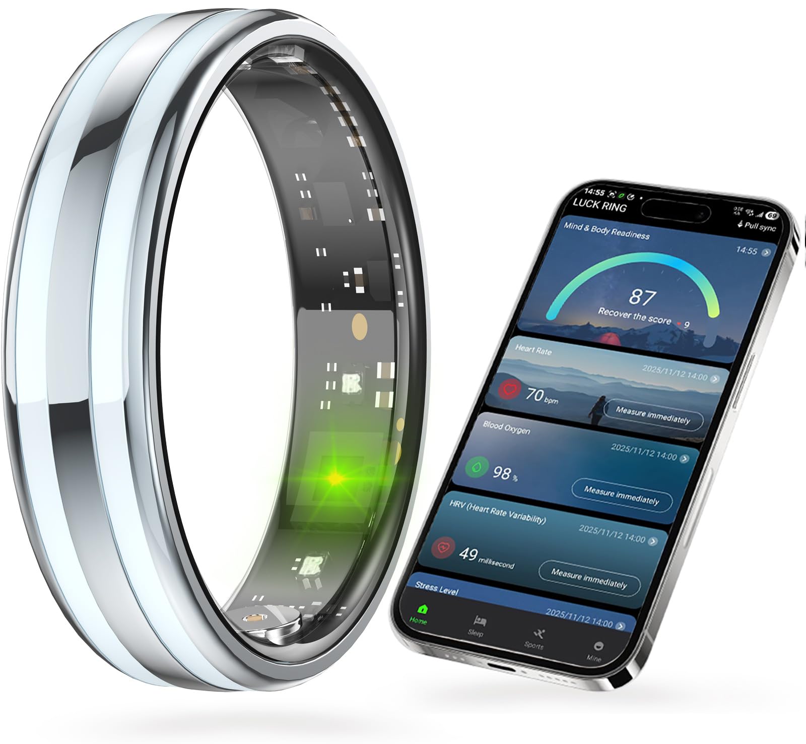 findtime Anello intelligente da uomo e da donna, sottile, per fitness, tracciamento, mestruazione, frequenza cardiaca, cardiofrequenzimetro, analisi del sonno, contapassi, gioiello per Android e iOS