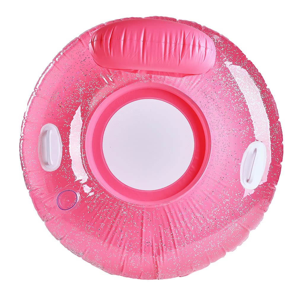 ifundom Fauteuil Flottant Piscine Adulte Épais avec Paillettes, Porte-gobelet et Poignée, Chaise Longue Gonflable Rose pour Détente Lac, Plage et Vacances, Bouée Piscine et Matelas