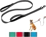 Laisse pour chien pour chiens moyens à grands avec deux poignées rembourrées 5 pi/6 pi, laisse à double poignée, laisse d'entraînement réfléchissante, laisses de circulation durables (5 pi, Rouge)