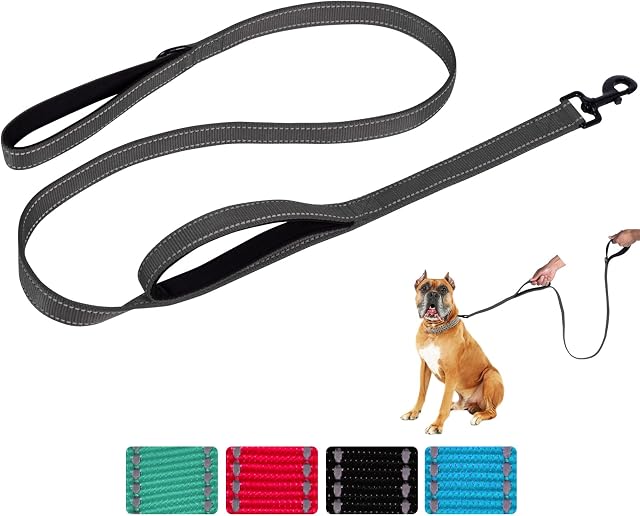 Dog Leash for Medium to Large Dogs with Two Padded Handles 5FT/6FT, Double Handle Dog Leash, Reflective Training Lead, Durable Traffic Leashes(5FT,Grey)