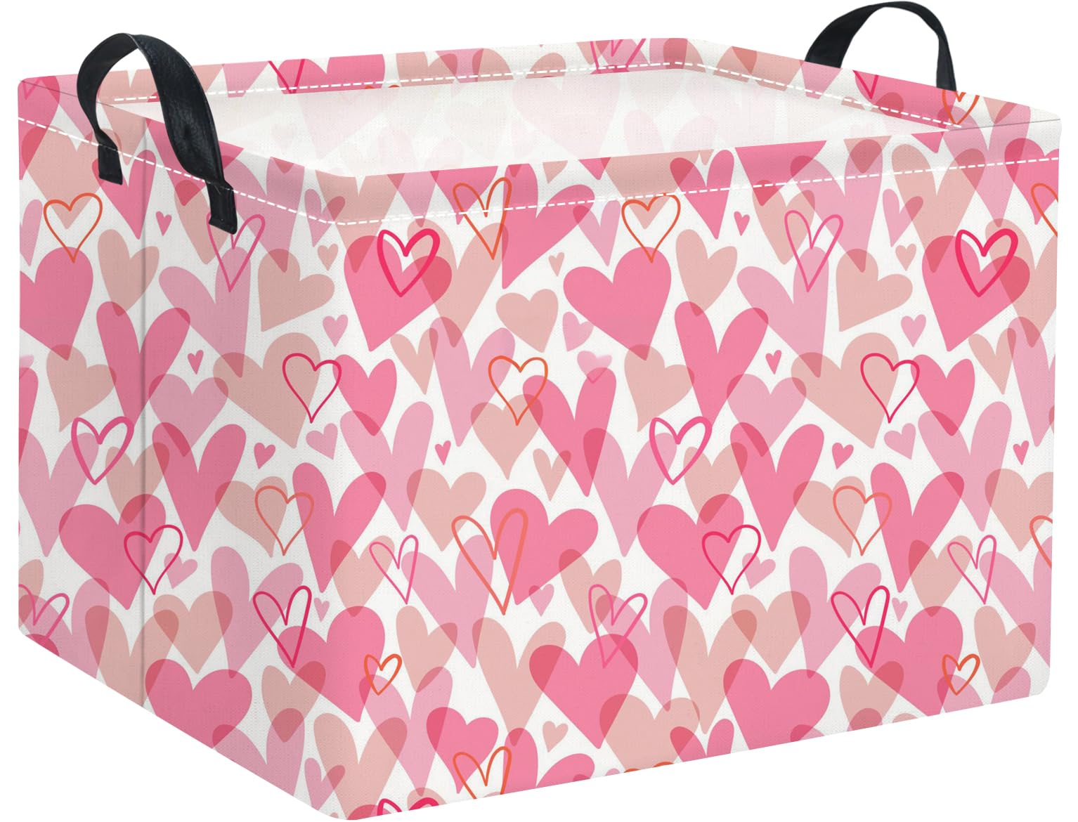 Rectangular Valentines Basket for Women Girls Storage Bin Organizer Box Shelf Room Decor(Romantic Hearts)
