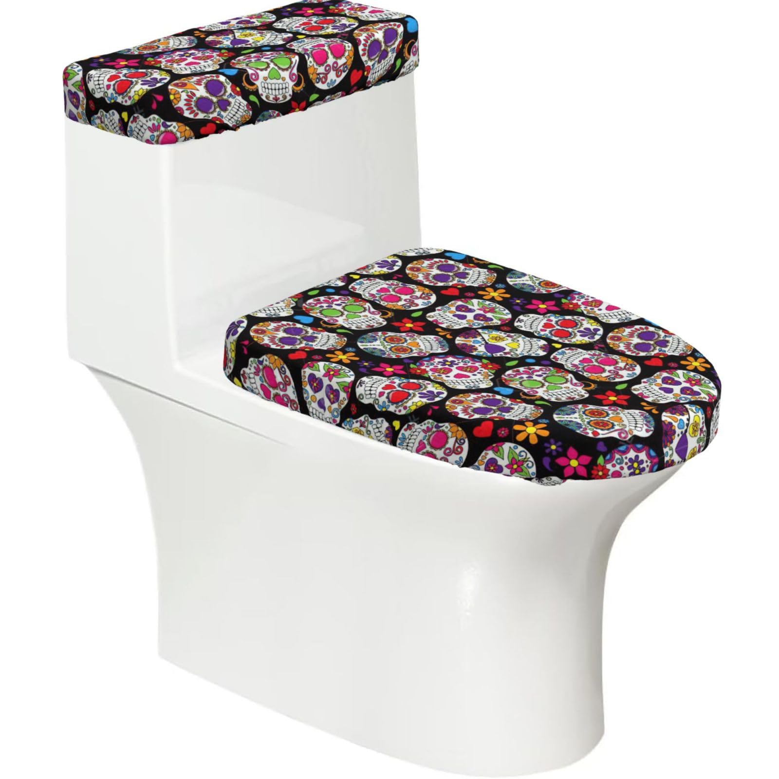 Skulls Print Toilet Seat Lid And Tank Covers Universal Fit Smooth Seat Cushion Easy To Clean For Home Hotel