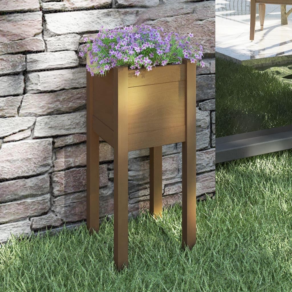 Pflanzkübel aus massivem Kiefernholz in Honigbraun 31 x 31 x 70 cm für Balkon Terrasse Garten und Fensterbank, wetterbeständig für Blumen Kräuter Gemüse und Outdoor Einsatz