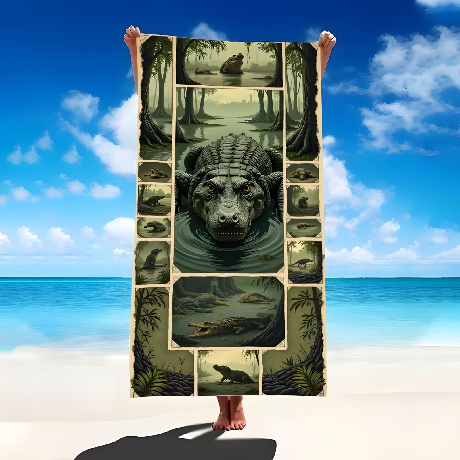 YZQGLHP Crocodile Microfibre Beach Towel Forest Beach Bath Towel Quick Drying, Lightweight, Sand-Free, Durable, for Pool, Gym, Camping, Travel Towel 180x200cm