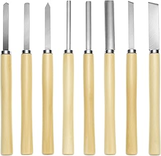 QWORK Wood Turning Chisel Set, 8 Pcs Lathe Chisel Set with Triple Tempered Chromium-Vanadium Steel for Woodworking and Craftsmanship