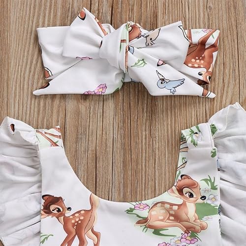 Miniatura 4 de stylesilove Mameluco de manga casquillo con volantes para bebé niña con diadema autoatada, traje de 2 piezas