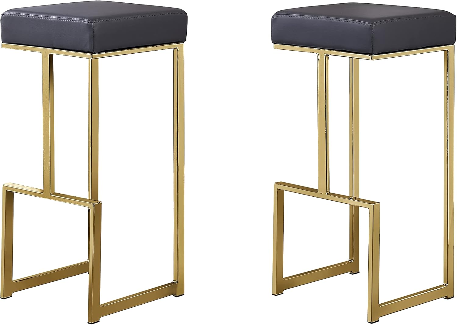 Best Master Furniture Jakob 31" Contemporary Bar Stools with Faux Leather Upholstered Cushions, Metal Legs and Footrest, Stylish Modern Seating for Kitchen or Home Bar, Set of 2 (White/Gold)