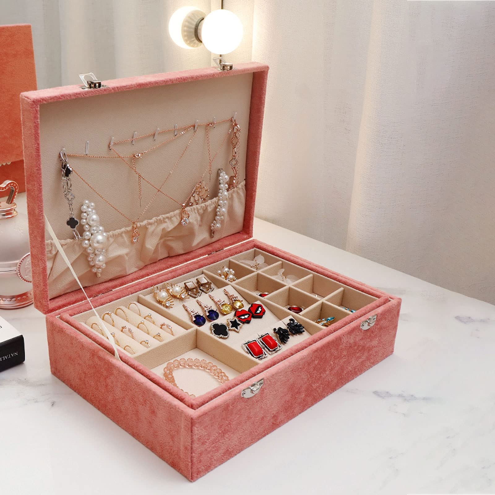 Schmuckkästchen, Schmuckkästchen, Samt-Armband, Geschenkbox, Schmuckdisplay, Armband, Armreif, Schmuckkästchen, Schmuck-Geschenketui, Samt-Innengeflecht mit Schloss, rosa Wohnaccessoires Beauty Comes