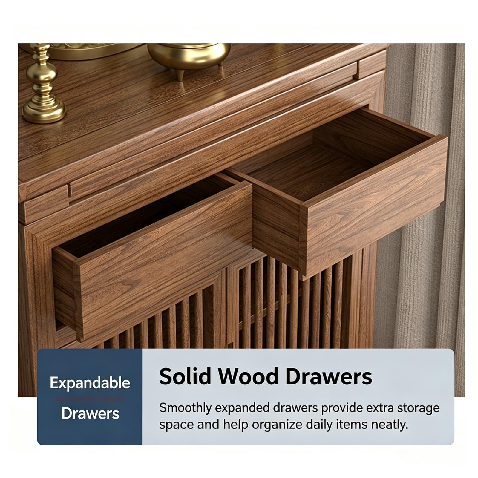Holz Altarschrank mit Ausziehablage und Doppeltür Design | Standmöbel für Dekor, Meditation und Wohnzimmer(A,26.77*18.90*42.52 in)