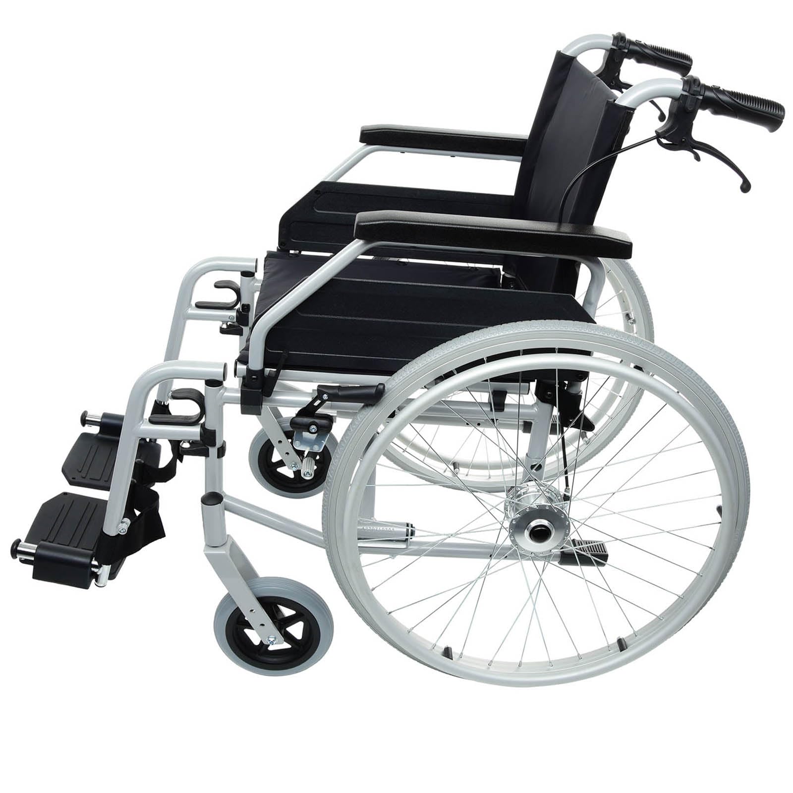 Rollstuhl PRIMUS MS 2.0 - faltbar mit Trommelbremse - 52 cm Sitzbreite | Transportrollstuhl mit klappbaren Fußstützen & Armlehnen- Reise-Rollstuhl mit Steckachsensystem - Transitrollstuhl