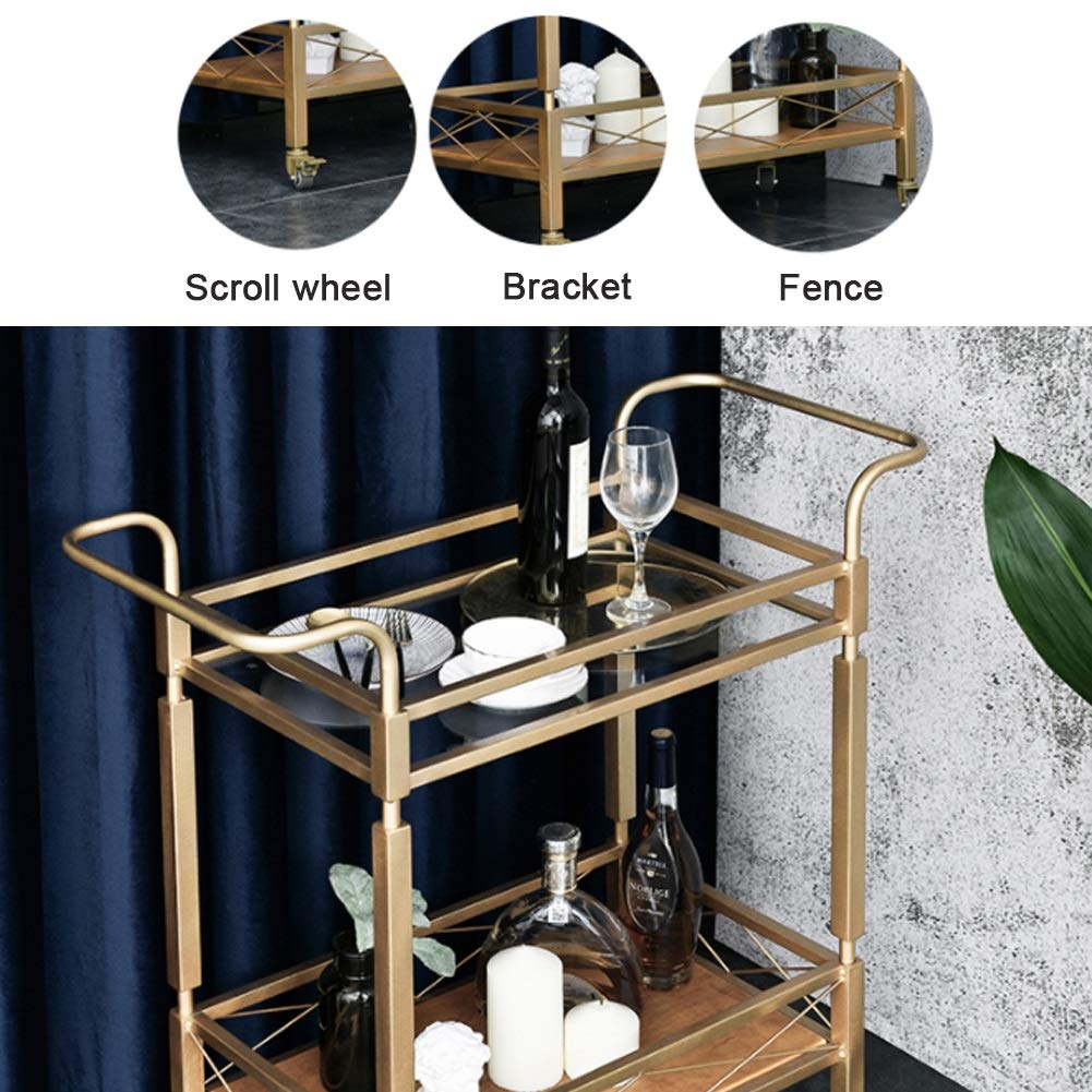Carrito de cocina de 2 niveles con ruedas, carrito de bebidas, estantes para vino, aparador, 81 x 85 x 38 cm, organizador de almacenamiento de metal rodante para cocina y comedor,