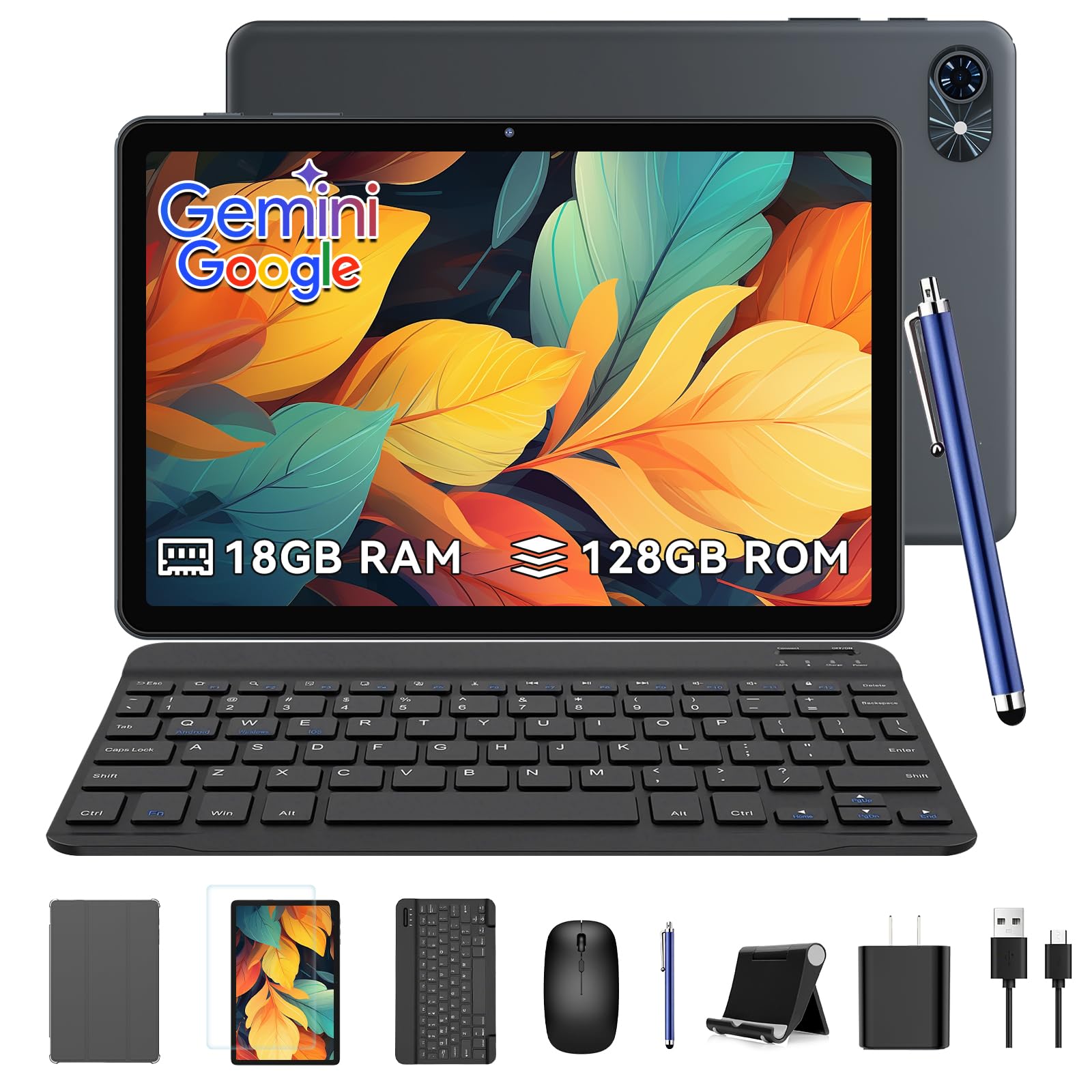 TABWEE Tablet mit Tastatur und Stift, 18GB RAM+128GB ROM (2 TB TF) | Ideal für Schule und Studium, 10 Zoll Tablet, Android 15, 6000mAh, Gemini AI , GPS, Face ID (4 Jahre Garantie)