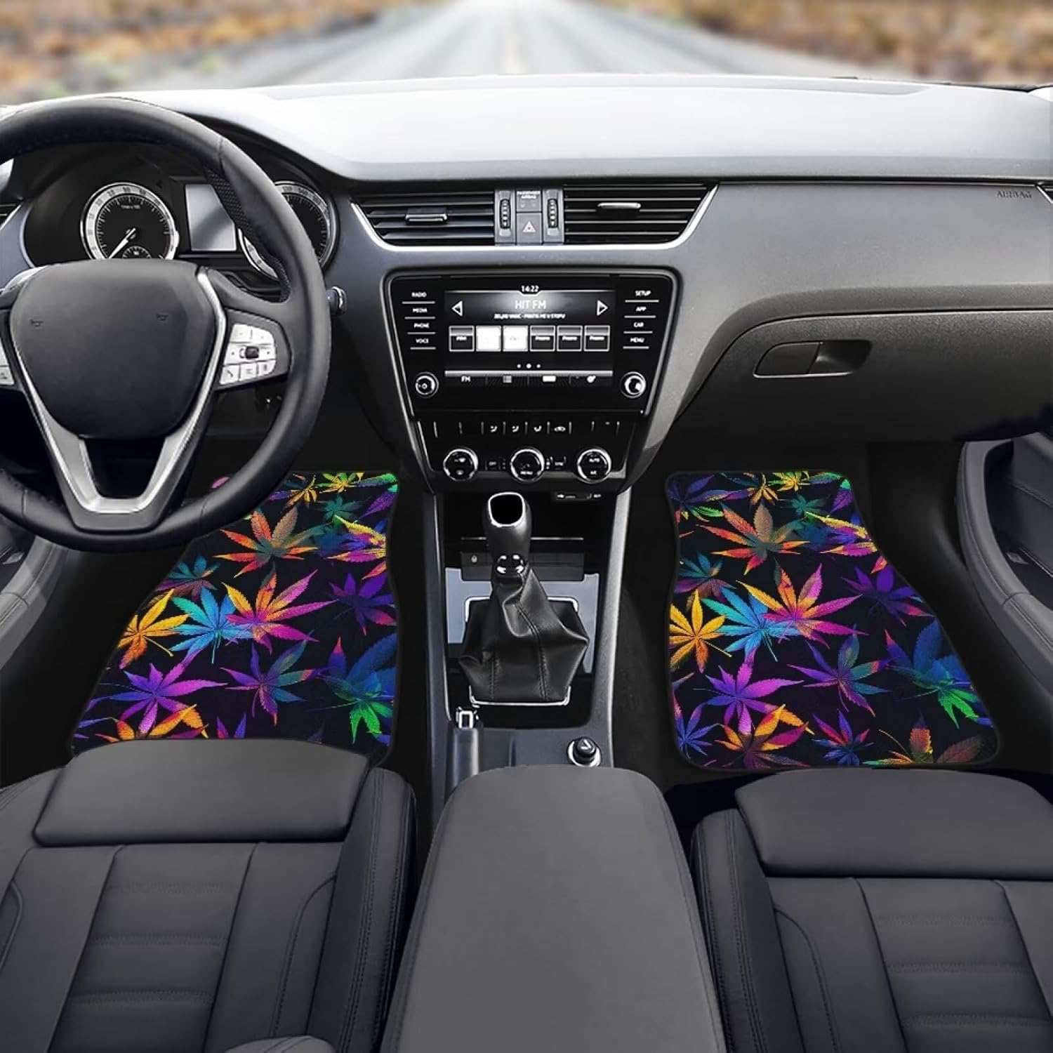 Car Floor Mat for Women Men, Marijuana Print Front and Rear Car Floor Mats All Weather Protection, Non Slip Car Floor Mats Rubber Universal Fit for Cars Truck Van SUV