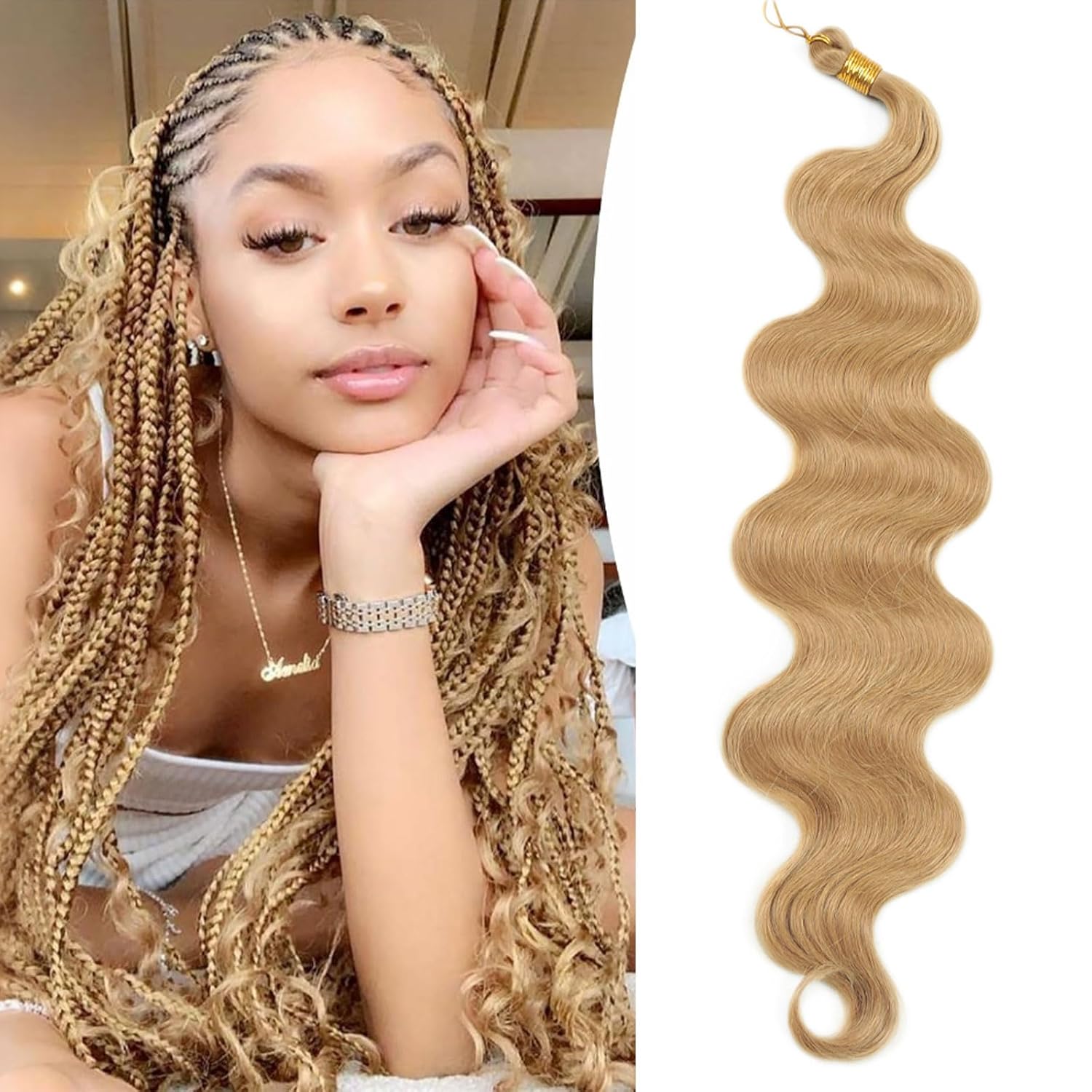Goodear 24 Inch Body Wave Braiding Hair 3 Pack Pre-Feathered Synthetic Hair Extension Black Boho Box Braids for Goddess Box Braids Deep Wave Crochet Hair (#27)